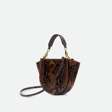 Vintage Snake Print Curved Handbag with Detachable Strap