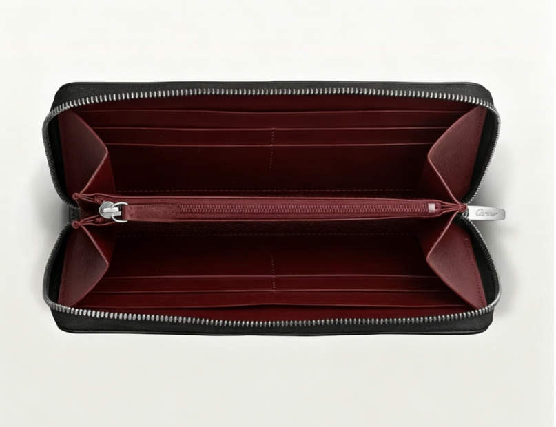 Full-Zip Smooth Leather Long Wallet with Metal Corner Guards