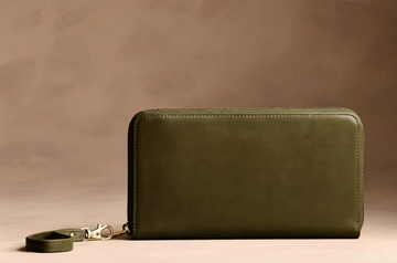 Smooth Leather Full-Zip Long Wallet with Detachable Wrist Strap