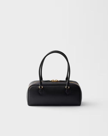 Minimalist Black Cylindrical Leather Shoulder Handbag