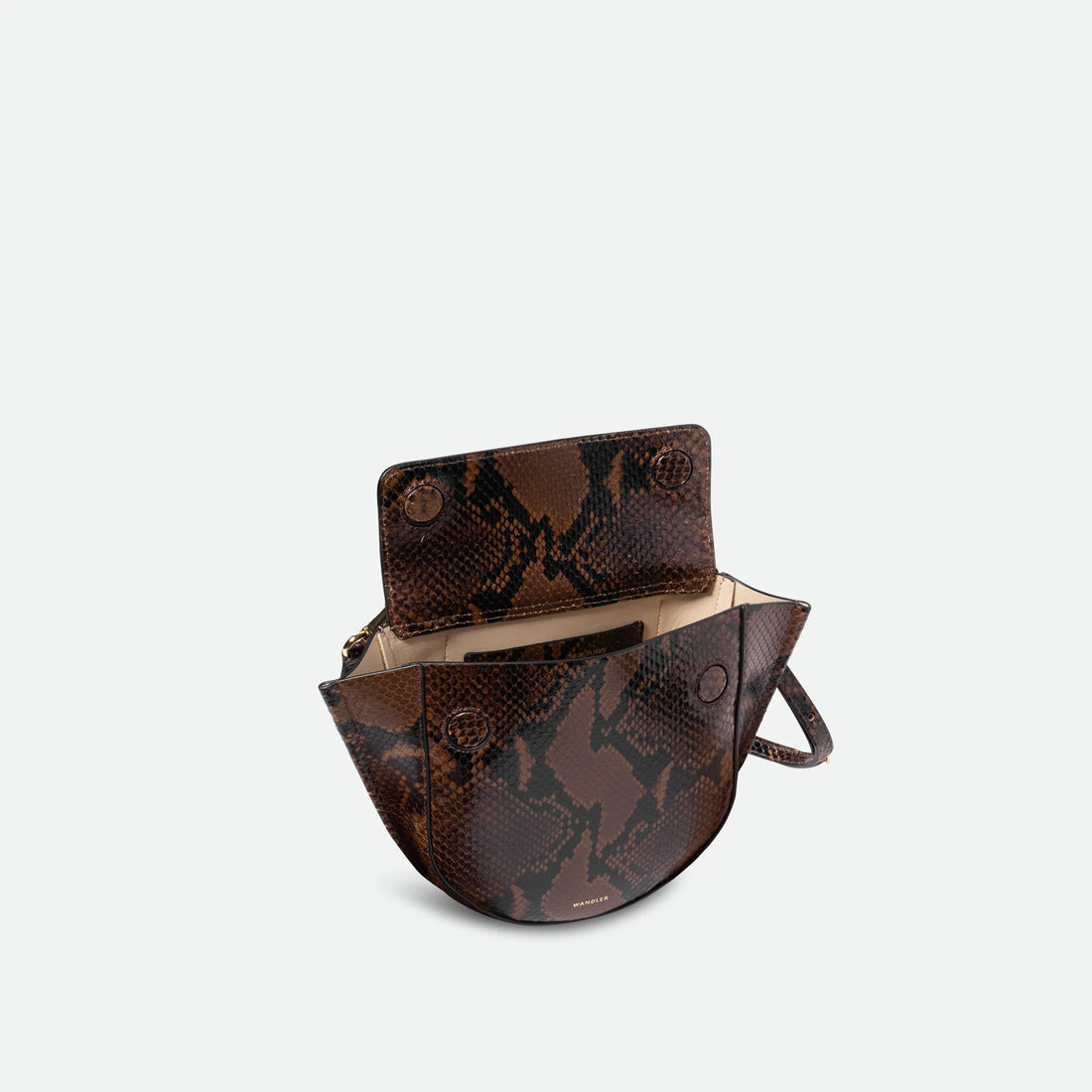 Vintage Snake Print Curved Handbag with Detachable Strap