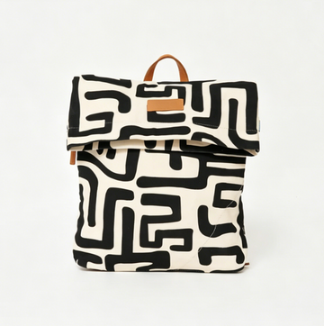 Abstract Geometric Print Fold Top Canvas Backpack