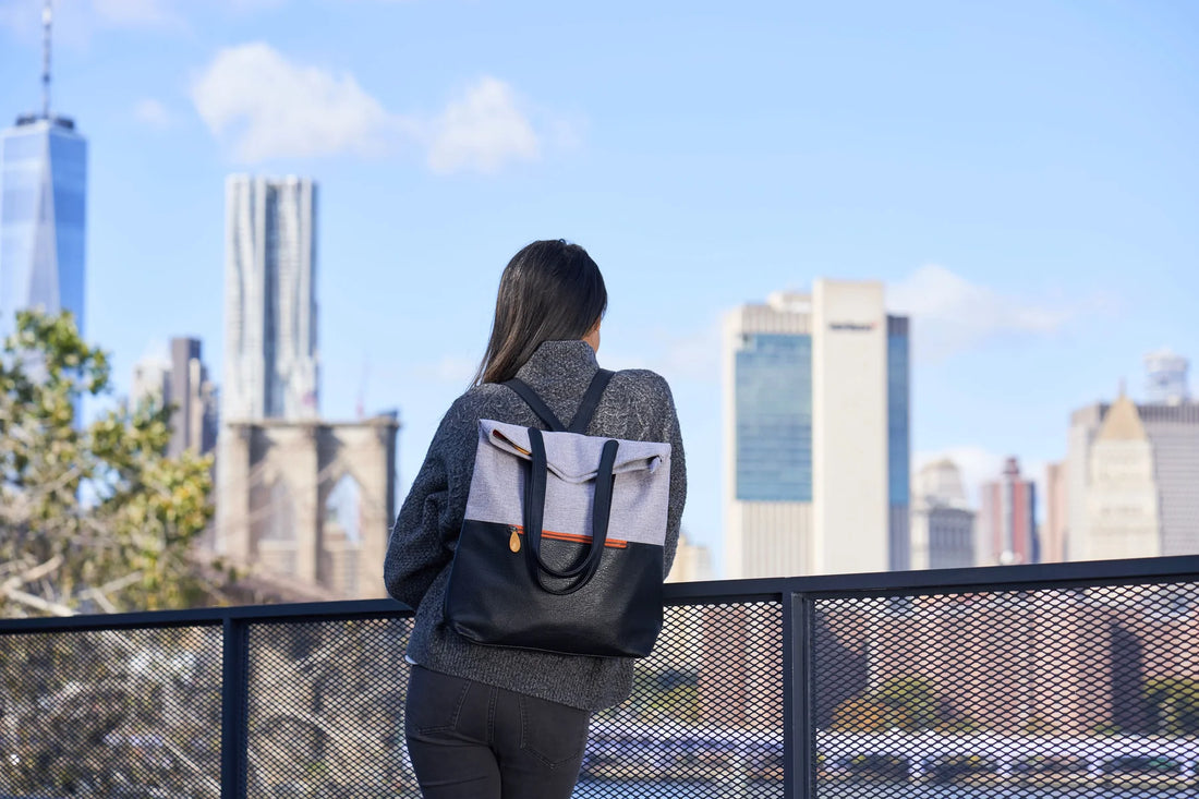 Two-Tone Convertible Fold-Top Backpack Tote