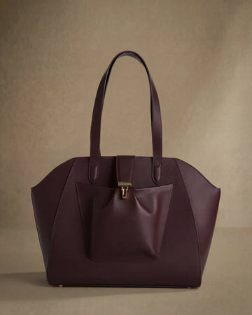 Sleek Burgundy Leather Large Capacity Work Tote Bag