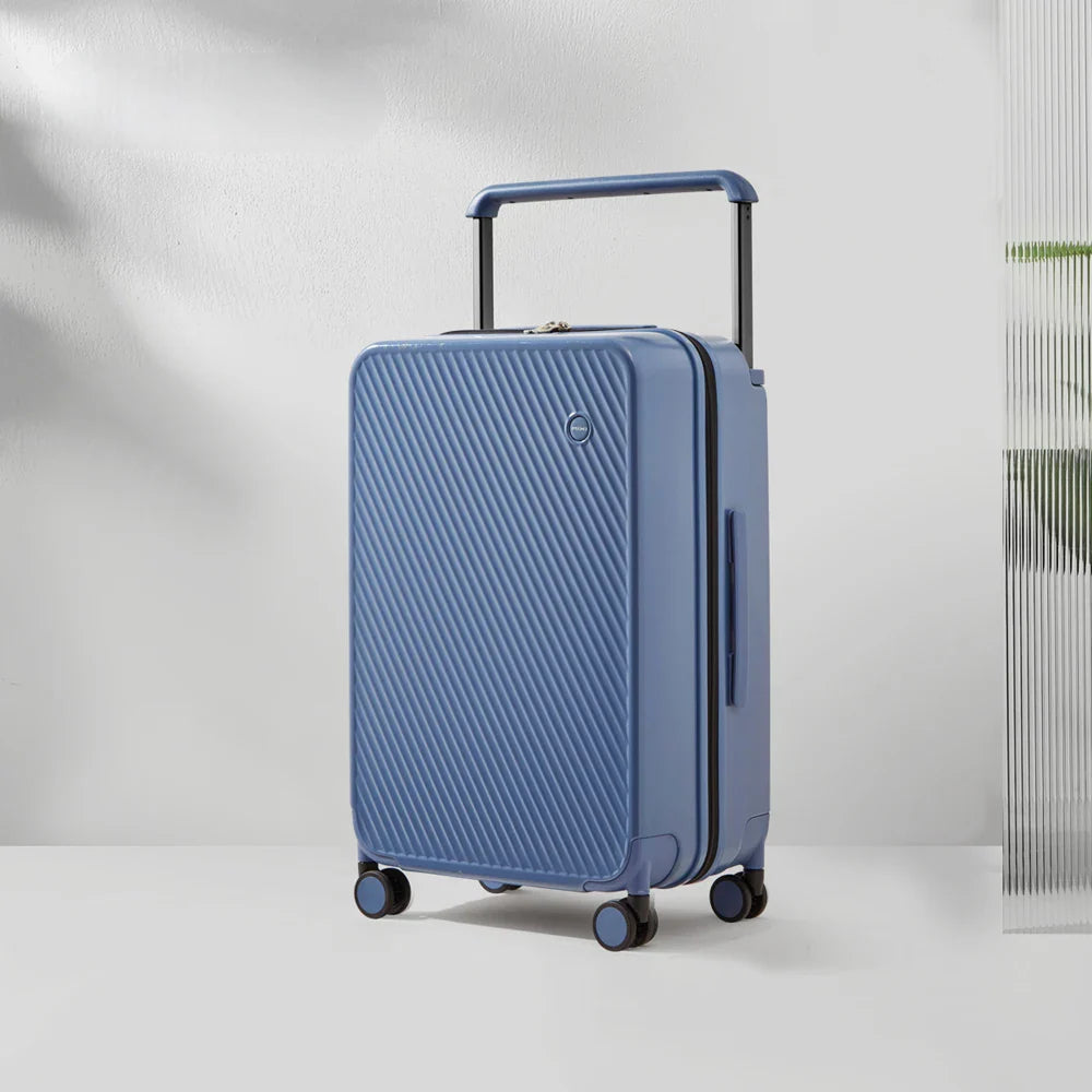 Diagonal Textured Wide Horizontal Handle Hard Shell Carry-On Luggage