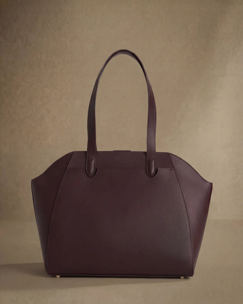 Sleek Burgundy Leather Large Capacity Work Tote Bag