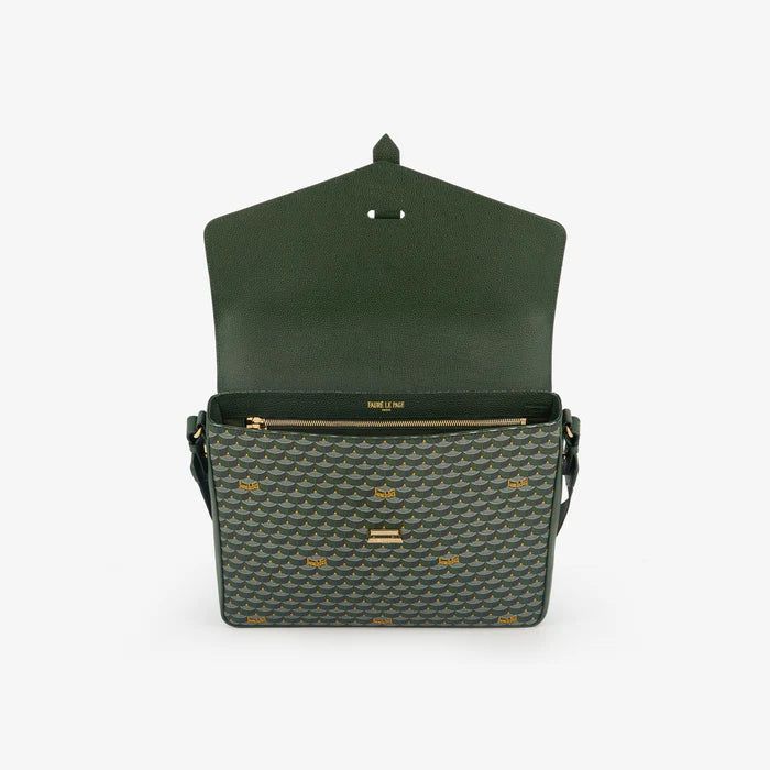 Two-Tone Print & Pebbled Leather Envelope Crossbody Briefcase