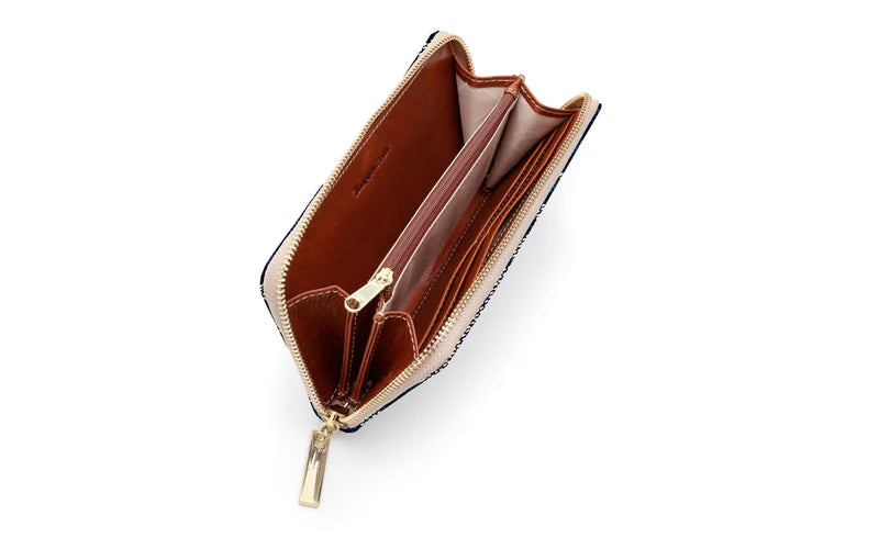 Neutral Checkerboard Zip-Around Long Wallet