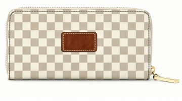 Neutral Checkerboard Zip-Around Long Wallet